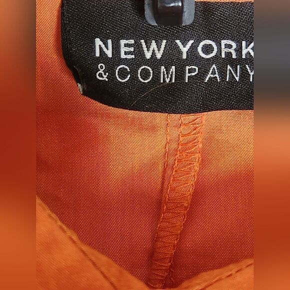 New York & Company M Orange Cotton Blend Shrtslvs Pockets Buttons Up Women Shirt - Picture 2 of 10